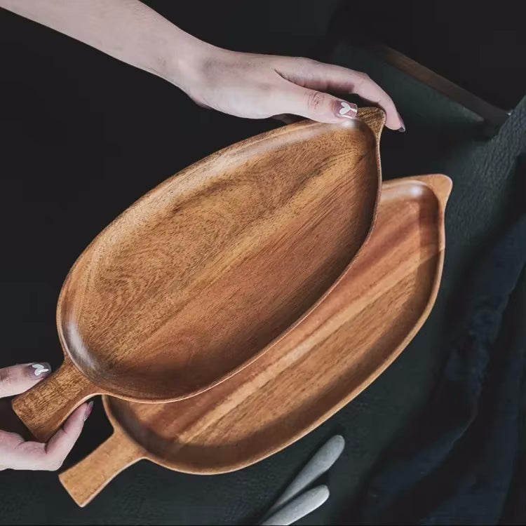 Homemaker Decorating Tablescape With Fall Decor Acacia Wood Trays Shaped Like Leaves