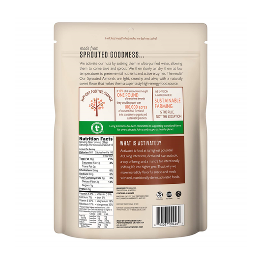 Unsalted Transitional Sprouted Almonds 16 Ounce Nutritional Facts Living Intentions