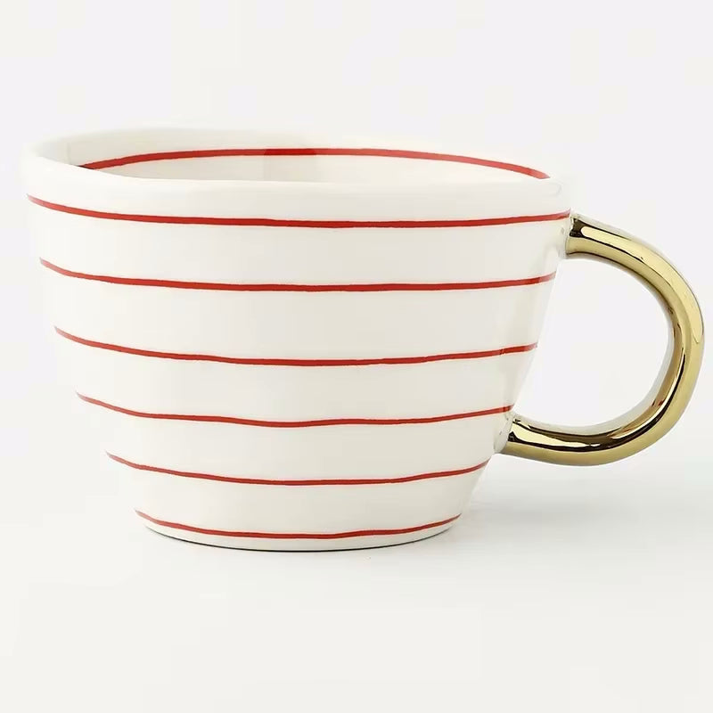 Redband Artistic Style Patterned Irregular Shaped Ceramic Mug With Gold Handle