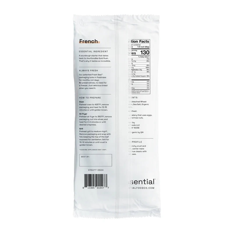 The Essential Baking Company Bread Take And Bake French Loaf Organic Ingredients And Nutritional Facts
