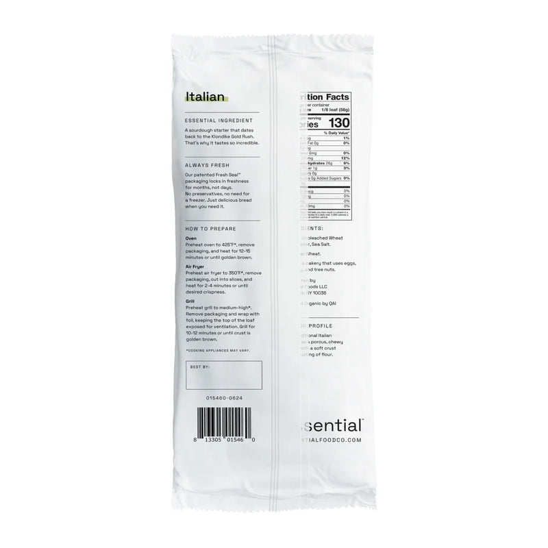 Essential Baking Company Take And Bake 1 Pound Organic Italian Bread Loaf Nutritional Facts And Ingredients
