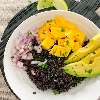Avocado And Purple Rice Salad With Cilantro Lime Dressing Recipe Made With Non-GMO Purple Rice From Ralston Family Farm