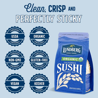 Clean Crisp And Perfectly Sticky Organic Non-GMO Gluten Free Vegan Lundberg Organic California Sushi Gourmet Rice